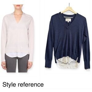 Brochu Walker Wool/Linen Layered Pullover V neck Sweater, Size XS